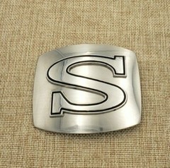 Initial « S » Belt Buckle Alphabet Monogram Chrome Metal Western Letter Free Ship