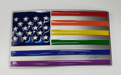 Belt Buckle Enamel Rainbow USA American Flag LBGTQ fits 1.5&Prime; belt