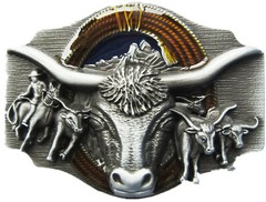 Vintage Style Enamel Longhorn Rodeo Bull Western Belt Buckle also Stock in US