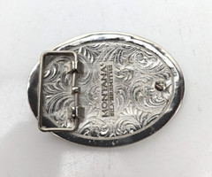 Montana Silversmiths Belt Buckle Car Fox Custom Oval Engraved Filigree Design 4&Prime;