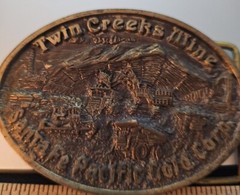 TWIN CREEKS MINE Brass Belt Buckle 3.5&Prime; X 2.5&Prime;