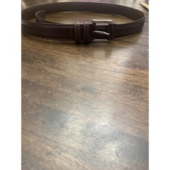 Mens Dark Brown Leather Belt Silver Buckle Contrast Stitching Size44