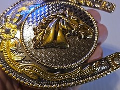 GOLD & SILVER (IN COLOR ONLY)LARGE RODEO WESTERN HORSE HEAD Metal Belt Buckle