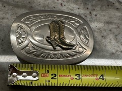 VTG Men&rsquo;s Chamber&rsquo;s Belt Co. Texas Cowboy Boots Metal Western Belt Buckle USA