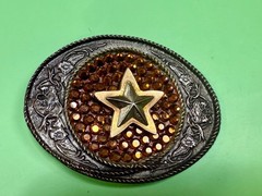 Five Point Star Sparkling Yellow Rhinestone Cowboy Cowgirl Western Belt Buckle