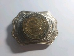 VINTAGE LAS VEGAS COIN BELT BUCKLE FAUX 1878 COIN –