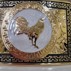 Rooster Western Belt Buckle Rose Tone And Silver Rare Piece With Details Cowboy
