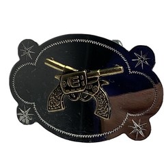 Gun Belt Buckle Double Pistols Silver Tone Hong Kong 4&Prime; Metal Western Wear