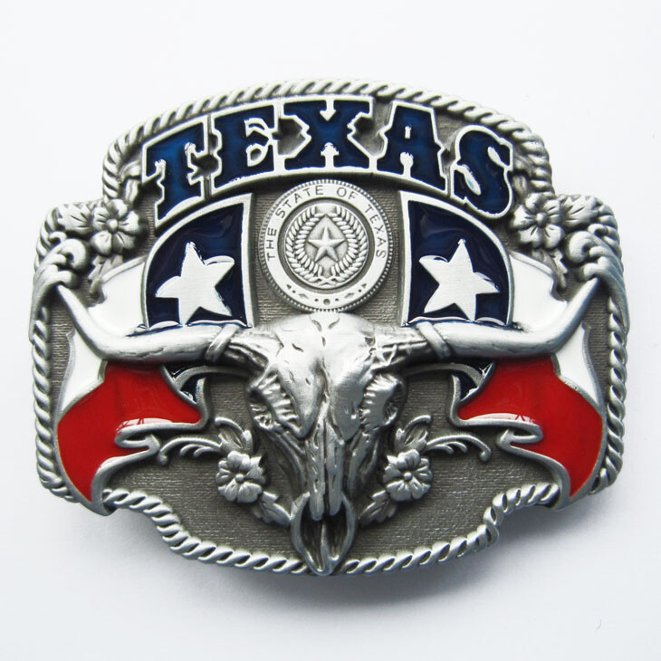 Texas State Flags Long Horn Bull Western Cowboy Metal Belt Buckle