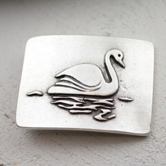 Belt Buckle Silver Swan Bird Lake Swan Pond Fairytale Interchangeable Buckle GS93