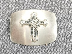 Unbranded Western Silver-Tone Belt Buckle With 3D Cross 3 1/2&Prime; x 2 7/8&Prime;