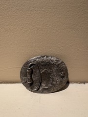 1991 Vintage Pewter Belt Buckle Carpenter Woodwork Saw Blade Pattern