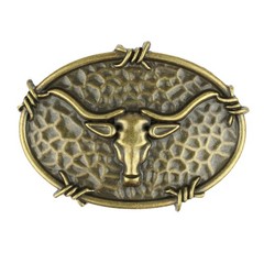 Oval Longhorn Bull Steer Head Barbed Wire Western Belt Buckle Antique Bronze