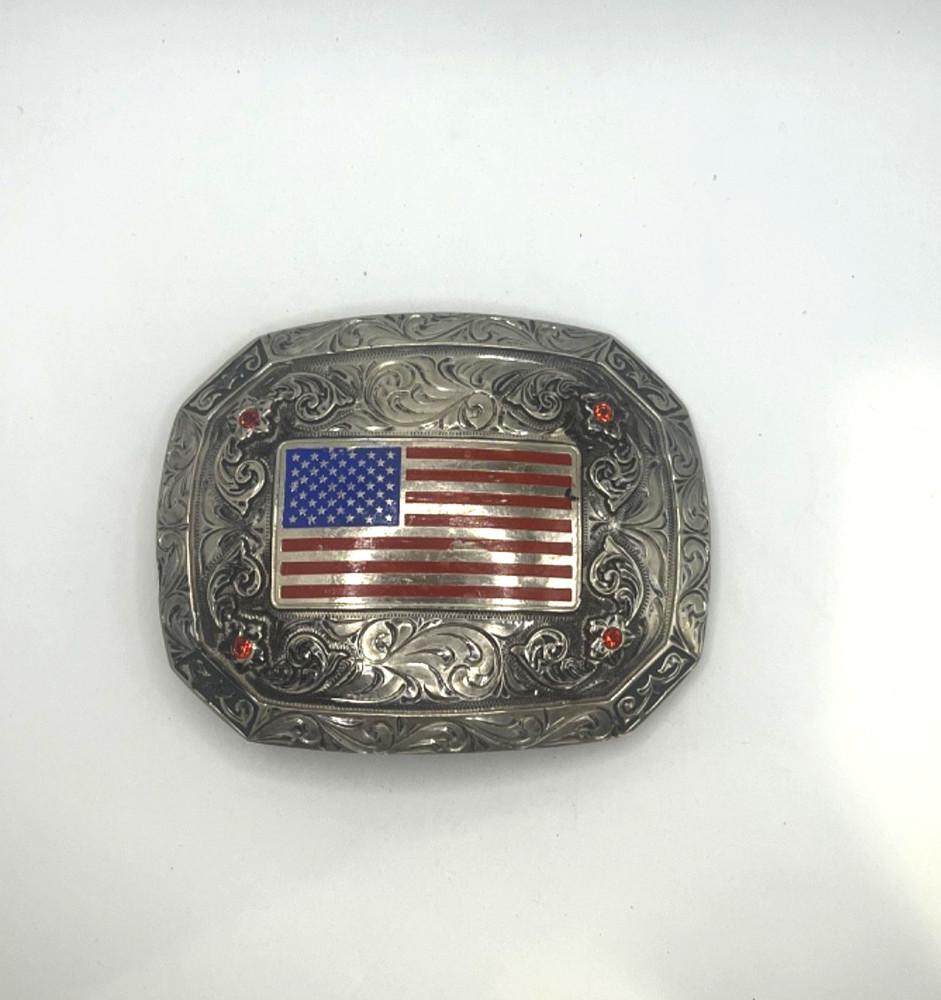 Western Trophy Belt Buckle American Flag