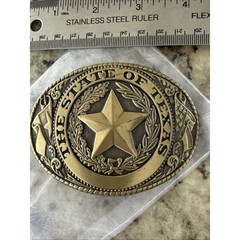 State of Texas Star Belt Buckle Flag Gold-Tone Metal Western 3.5&Prime;x2.5&Prime; (5610)