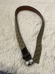 GUCCI Pre-Owned Gg Pattern Leather Belt Striped All Over Men&rsquo;S