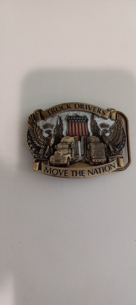 Truck Driver Belt Buckle Big Rig Semi Trucks American 1987 USA Flag Trucker Belt
