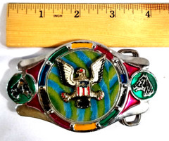 VTG 1970s Imperial Hebillas Belt Buckle Hencho Mexico w Patriotic Eagle Enameled
