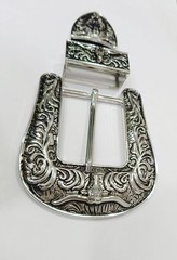 Engraved western 3 piece buckle set men & women in line design initial 38mm