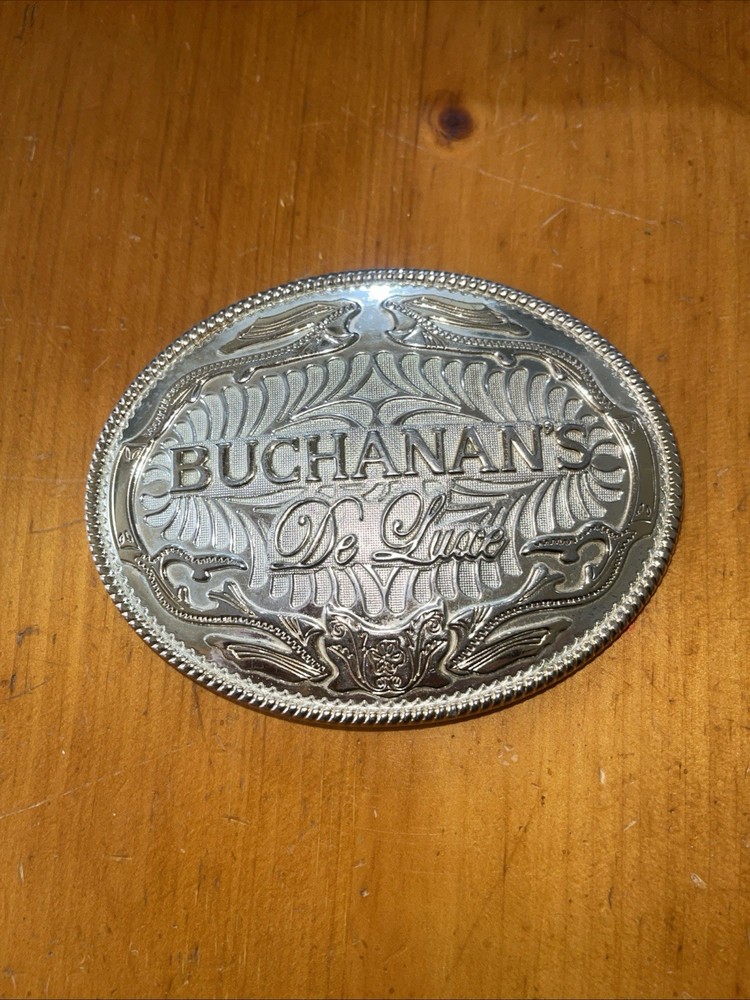 Buchanans Deluxe Scotch Whiskey Silver Tone Belt Buckle Promotion Cowboy Western