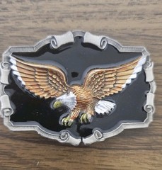 Vintage 1980s Great American Belt Buckle Co- Pewter & Enamel American Bald Eagle