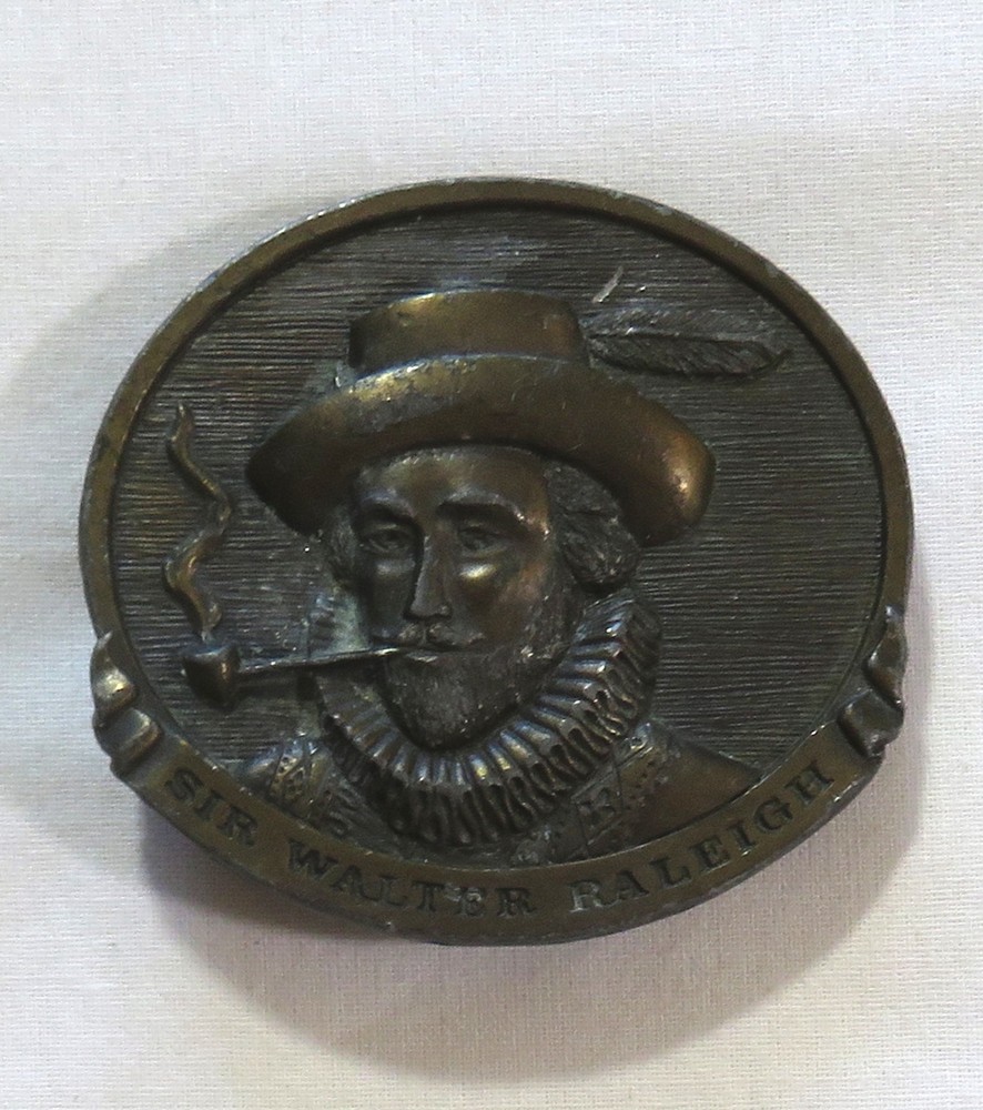 Sir Walter Raleigh Vintage Belt Buckle 1978 Smoking Tobacco Ad Bottle Opener