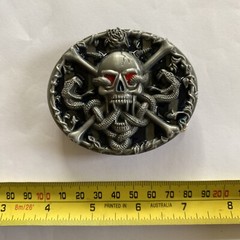 Belt Buckle – SKULL & SNAKES – Custom Made, Fit 4 cm Belt, DIY, No Belt