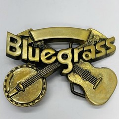 Vintage 1980 Baron BLUEGRASS Belt Buckle #6231 Solid Brass Banjo & Guitar