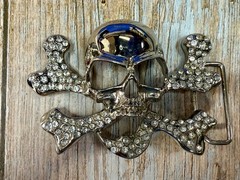 Skull and Crossbones – Clear Rhinestone Covered Cutout Gothic Punk Belt Buckle
