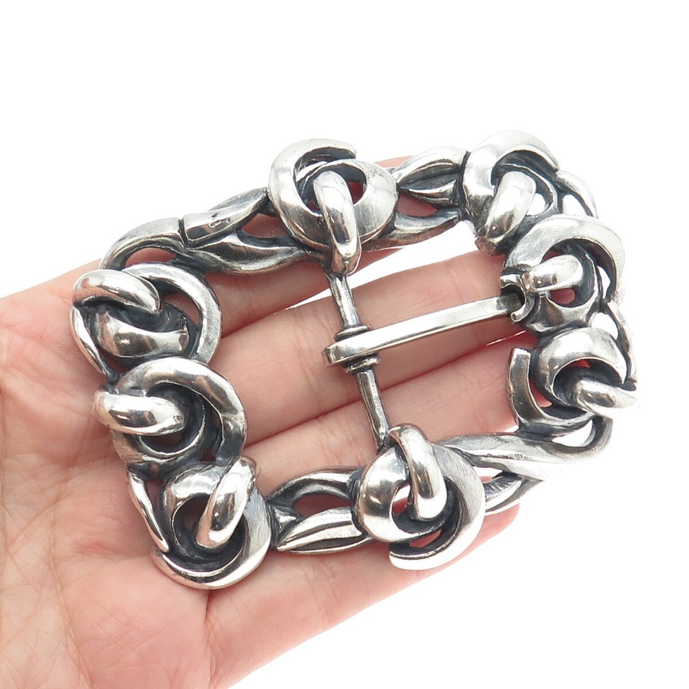 925 Sterling Silver Vintage Spiral Link Solid 140.8g Brutalist Belt Buckle