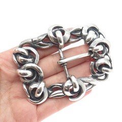 925 Sterling Silver Vintage Spiral Link Solid 140.8g Brutalist Belt Buckle