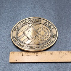 1996 US OLYMPICS ATLANTA SHOOTING TEAM BELT BUCKLE AIM FOR GOLD