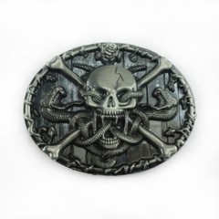 Western Belt Buckle for Men & Women Cowboy Rodeo Vintage Style Skull Snakes Kill
