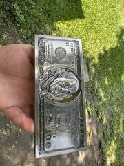 Chrome Metal US $100 Dollar Bill Novelty Belt Buckle Pieces of Flare