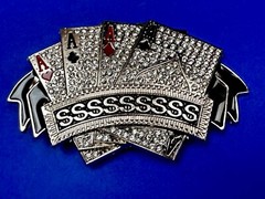 Four Aces Playing Card Game ALL SSSSSSSSSS! Casino Gambling Jeweled Belt Buckle