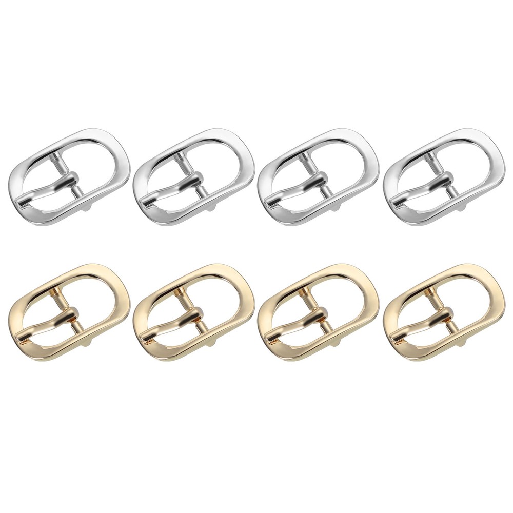 8Pcs 0.6&Prime; Single Prong Metal Roller Pin Belt Buckles Silver/Light Gold