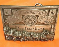 VINTAGE BELT BUCKLE BUDWEISER Bud King of Beers Raised Clydesdales Beautiful EUC