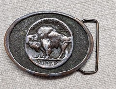 1970s vintage BUFFALO NICKEL belt buckle BRONZE heavy brass WESTERN cowboy