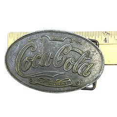 Coca-Cola Brass Oval Belt Buckle 4&Prime; x 2-1/2&Prime; Says: « 5 cents, at Fountains »