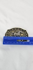Western Silver Horse Belt Buckle Gold Tone Black Enamel Cowboy Rodeo 3in