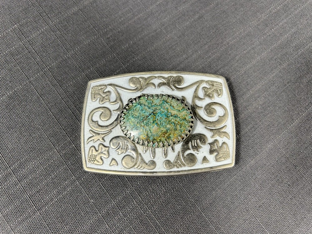 Cowboy Western Style Belt Buckle Framed Stone Southwest Mens Unisex Yeehaw READ