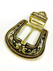 Western buckle set 3 piece 40mm heavy quality buckle golden solid leather buckle