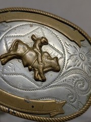 vintage RODEO buckle belt BULL RIDER cowboy GERMAN SILVER trophy WESTERN floral