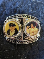 Vintage 1980’S Elvis Presley Belt Buckle Metal Filligree with Photo Made in USA