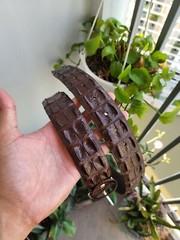 3.8CM Brown 100% Genuine Exotic Leather Skin Men Belt Silver Buckle- Handmade