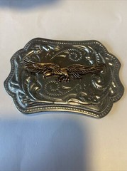 American Bald Eagle Belt Buckle Shiny Silver with Flying Bronze Eagle 3.5&Prime;