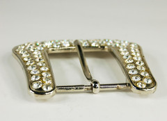 Western Clear Rhinestone silver tone belt buckle