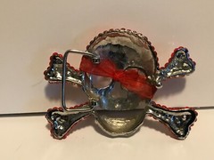 Large Silver Skull Crossbones Red Rhinestones Belt Buckle Jolly Roger Buccaneer