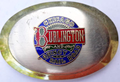 vintage belt buckle Chicago Burlington & Quincy Railroad oval gold silver