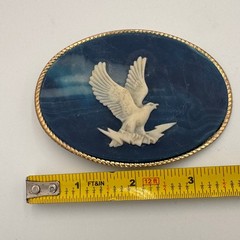Incolay Stone Eagle Belt Buckle Blue White Marbled Handcrafted USA Vintage Oval